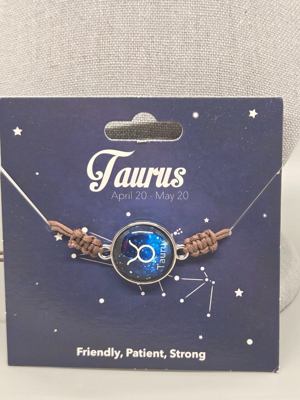 TAURUS - Astrological Sign- Round -Slide Knot Bracelet Blue